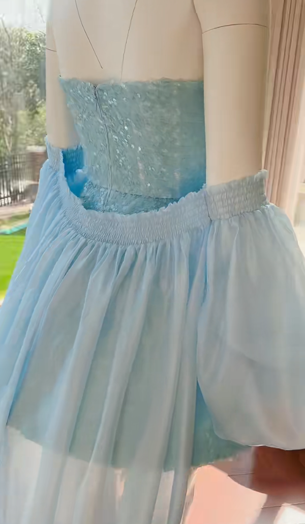Glittering Spaghetti Straps Blue Homecoming Dress With Shawl Sequins A-Line Birthday Dress GG5982