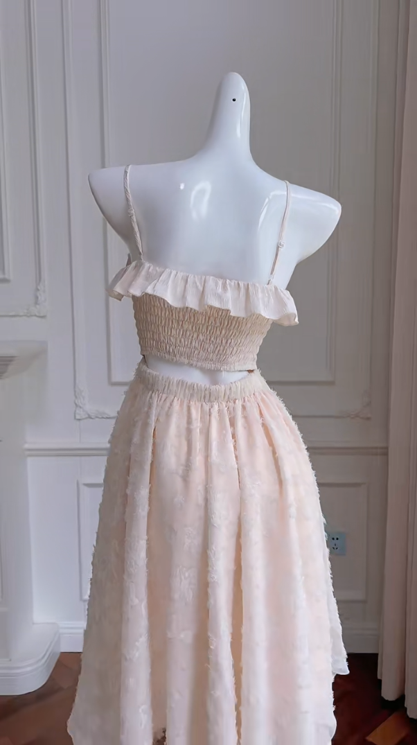 Elegant Spaghetti Straps Cream Homecoming Dress Lace Floral A-Line Birthday Dress GG5983