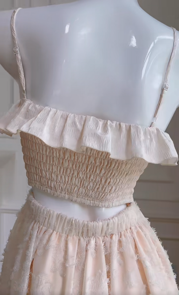 Elegant Spaghetti Straps Cream Homecoming Dress Lace Floral A-Line Birthday Dress GG5983