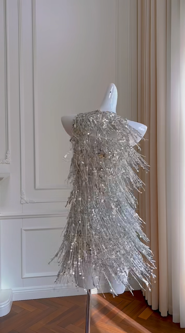 Glam Silver Homecoming Dress Tassel Sequins A-Line Birthday Dress GG5985