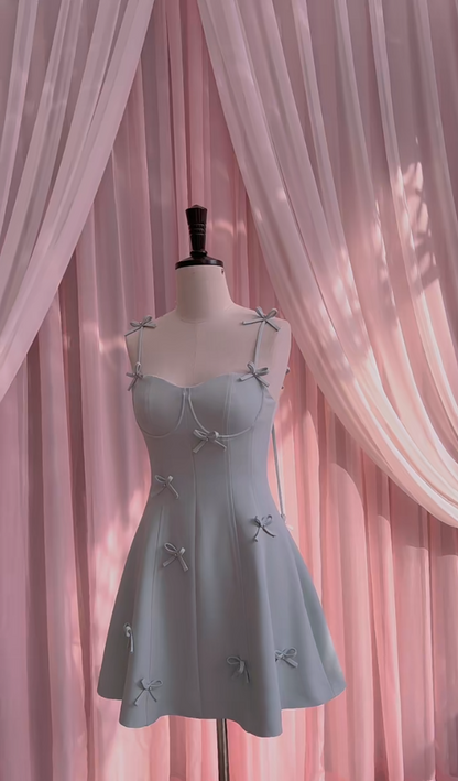 Trendy Spaghetti Straps Light Blue Homecoming Dress Beads Bows A-Line Birthday Dress GG5986