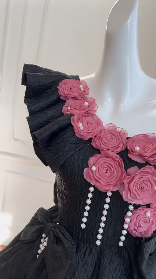 Fashion Black Homecoming Dress Appliques Beading A-Line Birthday Dress GG5988