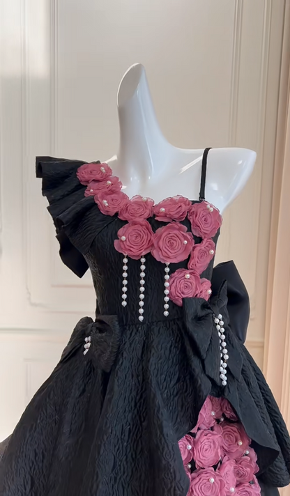 Fashion Black Homecoming Dress Appliques Beading A-Line Birthday Dress GG5988