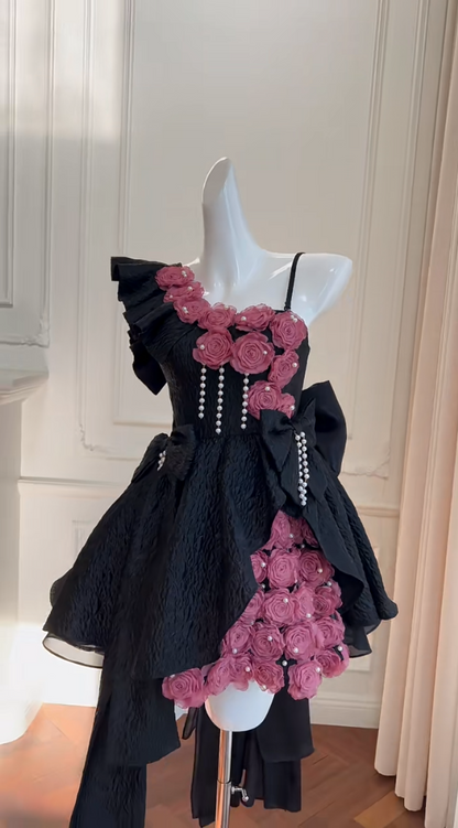 Fashion Black Homecoming Dress Appliques Beading A-Line Birthday Dress GG5988