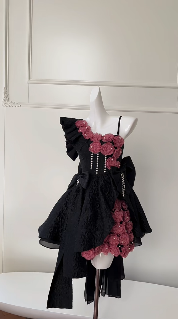 Fashion Black Homecoming Dress Appliques Beading A-Line Birthday Dress GG5988