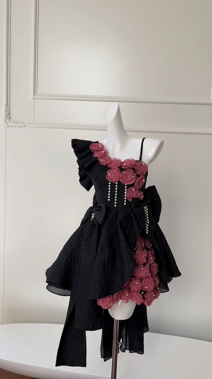 Fashion Black Homecoming Dress Appliques Beading A-Line Birthday Dress GG5988