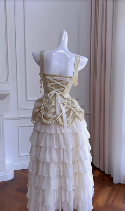 Lovely Spaghetti Straps Tiered Prom Dress Sequins Beading A-Line Evening Dress GG5992