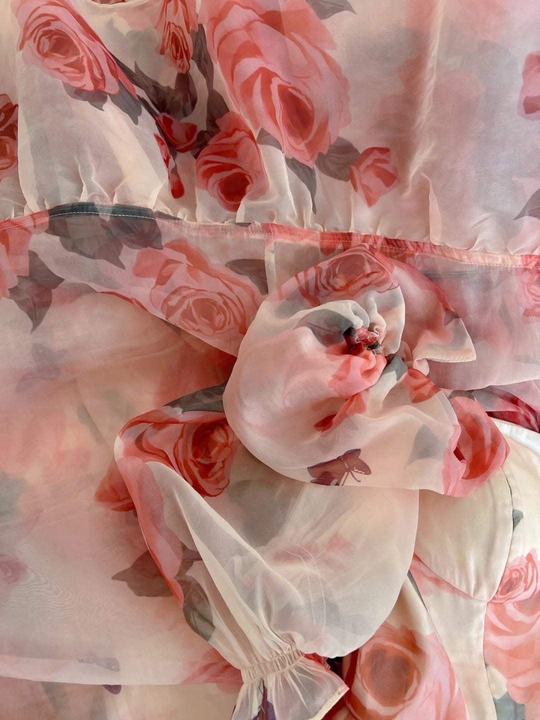 Flowy Short Sleeve Floral Prom Dress Ruffles A-Line Evening Dress GG5997