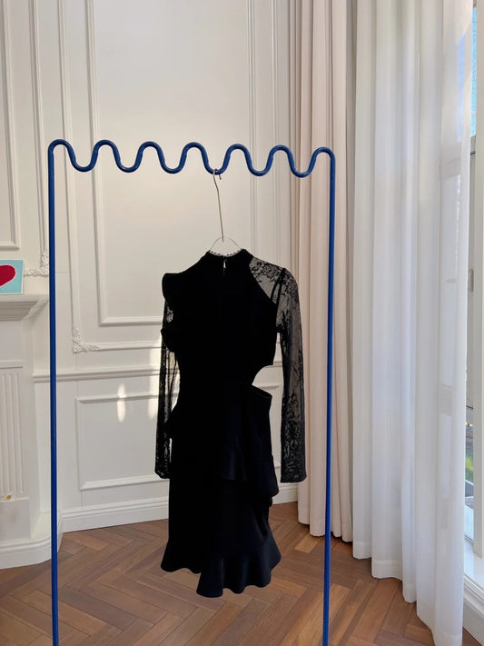 Alluring Long Sleeve Black Homecoming Dress Lace Cutout A-Line Birthday Dress GG5998