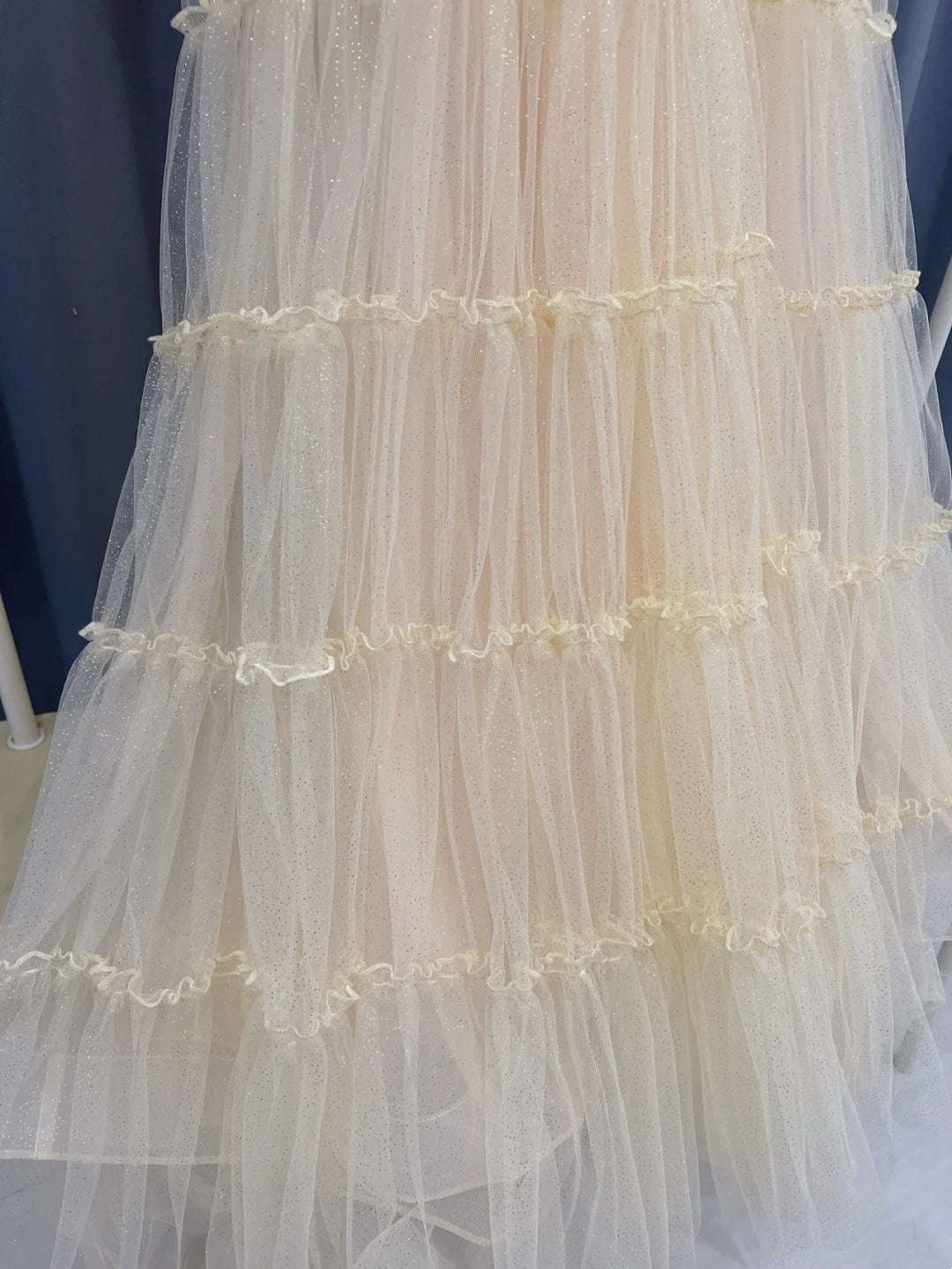 Elegant Short Sleeve Beige Prom Dress Tulle Sequins A-Line Evening Dress GG6000
