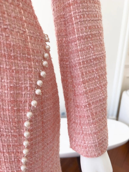 Lovely Cutout Pink Prom Dress Long Sleeve Beading Sheath Evening Dress GG6004