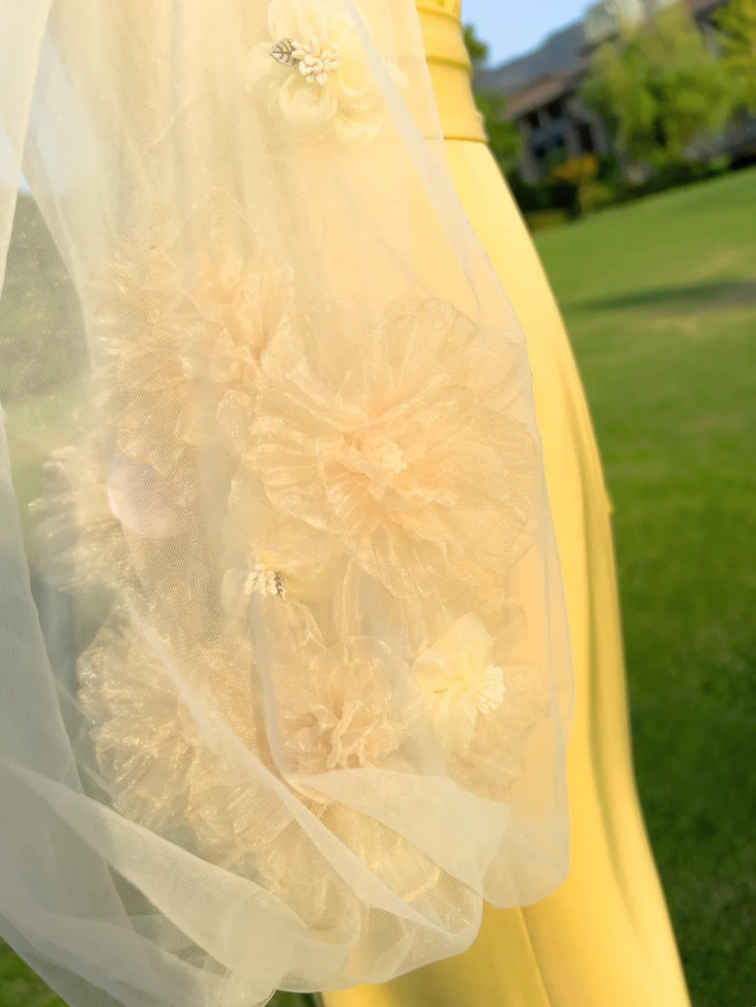 Cute Floral Yellow Prom Dress Long Sleeve A-Line Evening Dress GG6006