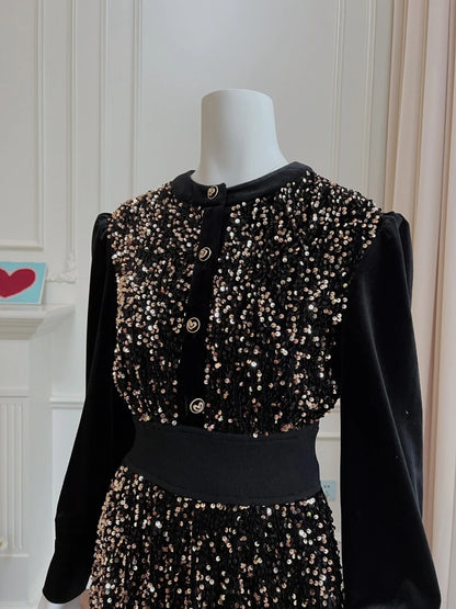 Trendy Long Sleeve Black Homecoming Dress Sequins A-Line Birthday Dress GG6009