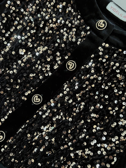 Trendy Long Sleeve Black Homecoming Dress Sequins A-Line Birthday Dress GG6009