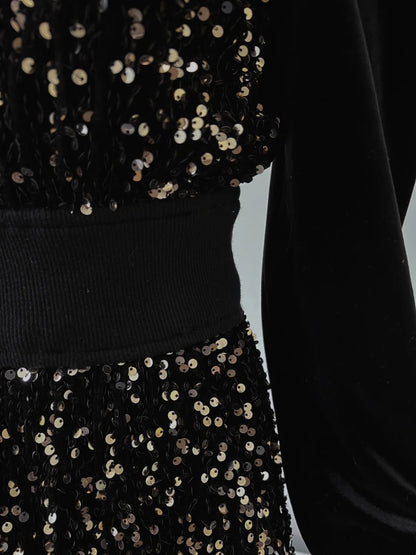 Trendy Long Sleeve Black Homecoming Dress Sequins A-Line Birthday Dress GG6009