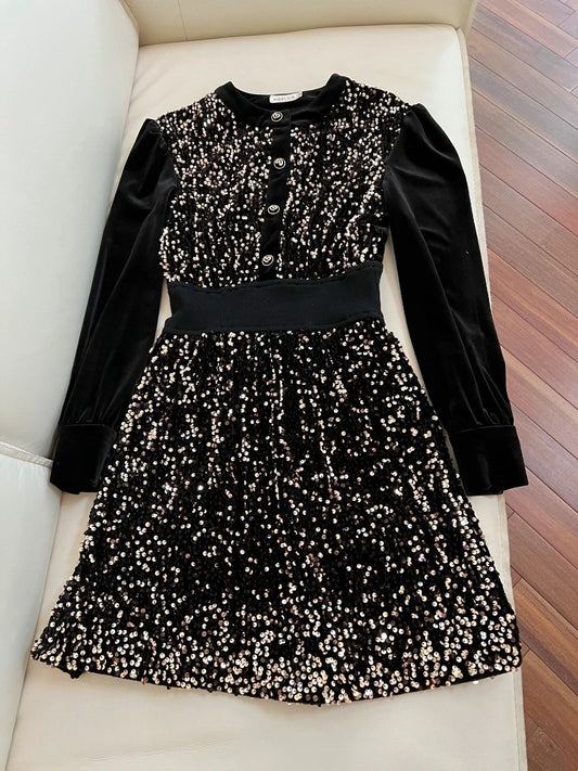 Trendy Long Sleeve Black Homecoming Dress Sequins A-Line Birthday Dress GG6009