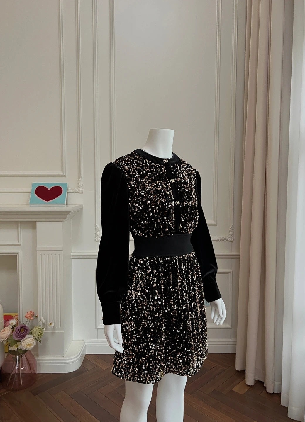 Trendy Long Sleeve Black Homecoming Dress Sequins A-Line Birthday Dress GG6009