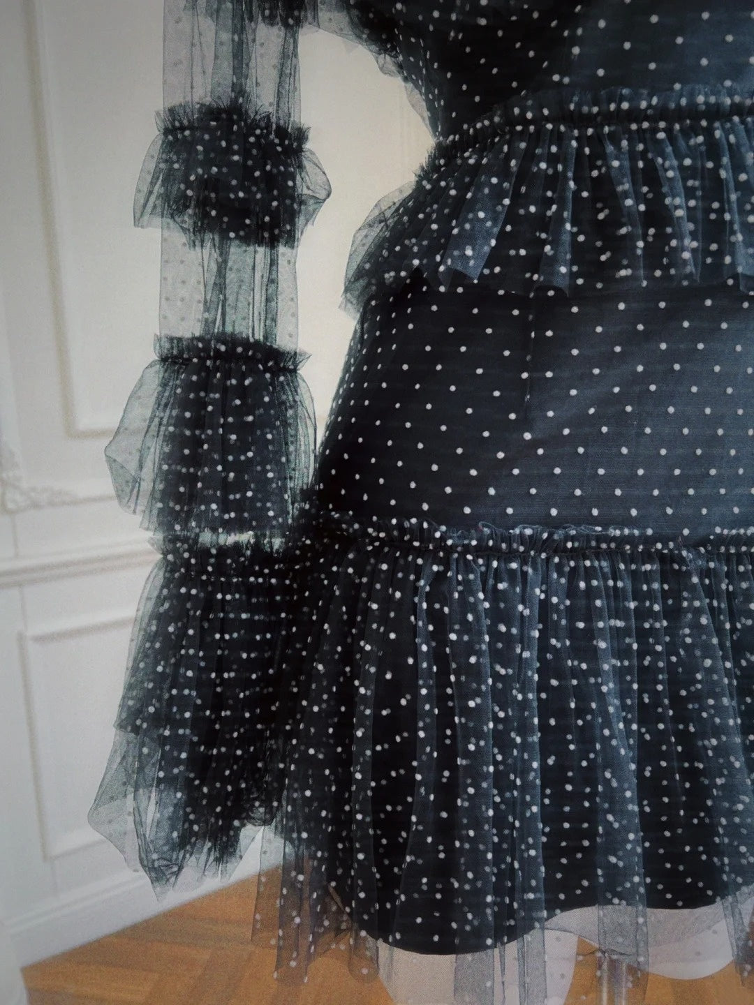Unique Long Sleeve Black Homecoming Dress Dots Tulle A-Line Birthday Dress GG6012