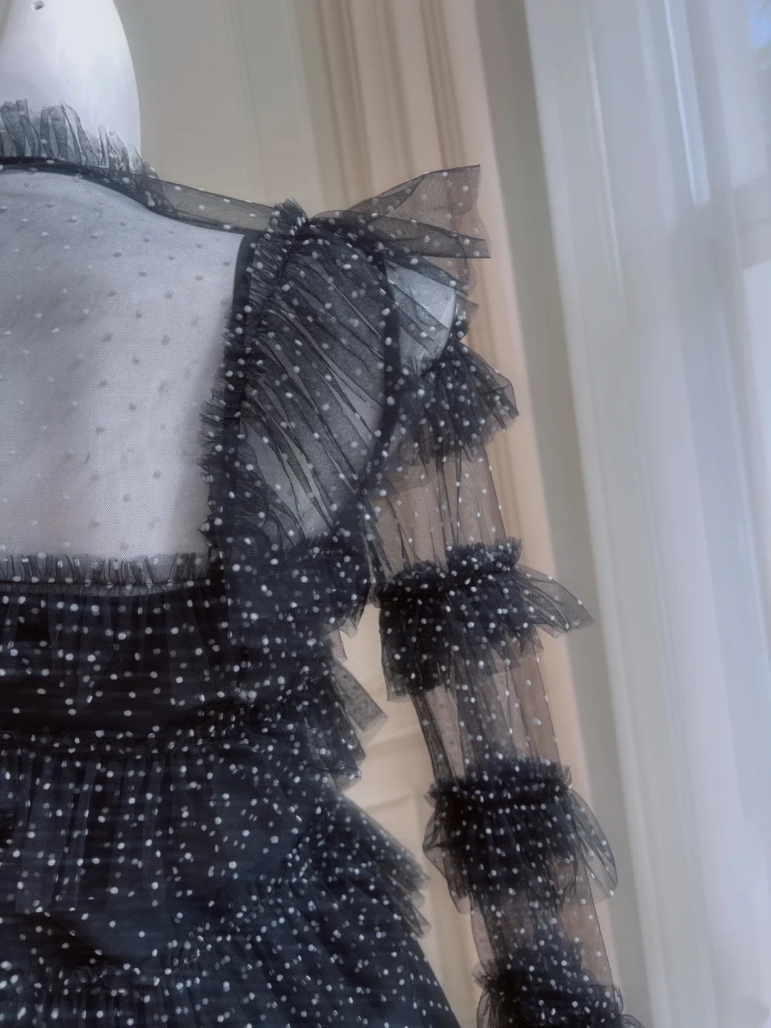 Unique Long Sleeve Black Homecoming Dress Dots Tulle A-Line Birthday Dress GG6012