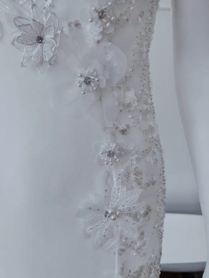 Glittering Spaghetti Straps White Prom Dress Seqiuns Appliques Sheath Evening Dress GG6015