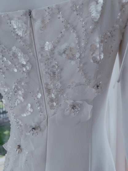 Glittering Spaghetti Straps White Prom Dress Seqiuns Appliques Sheath Evening Dress GG6015