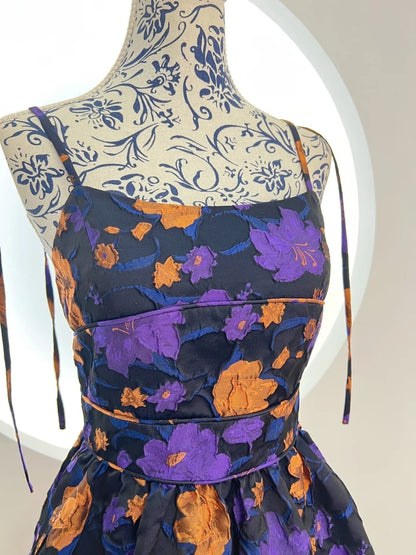 Charming Spaghetti Straps Purple Homecoming Dress Floral A-Line Birthday Dress GG6016