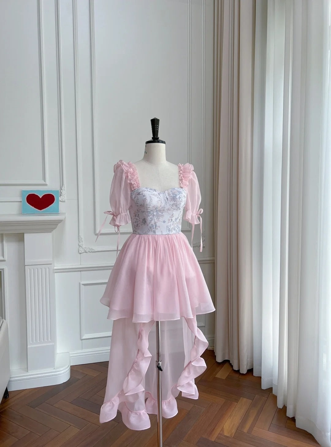 Adorable Short Sleeve Pink Homecoming Dress Ruffles Tulle Floral A-Line Birthday Dress GG6022