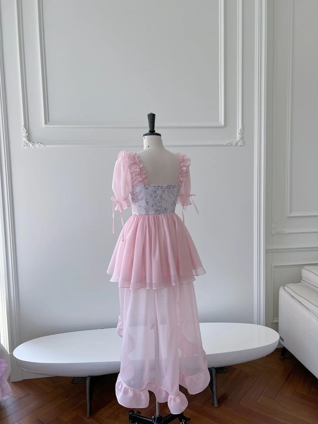 Adorable Short Sleeve Pink Homecoming Dress Ruffles Tulle Floral A-Line Birthday Dress GG6022