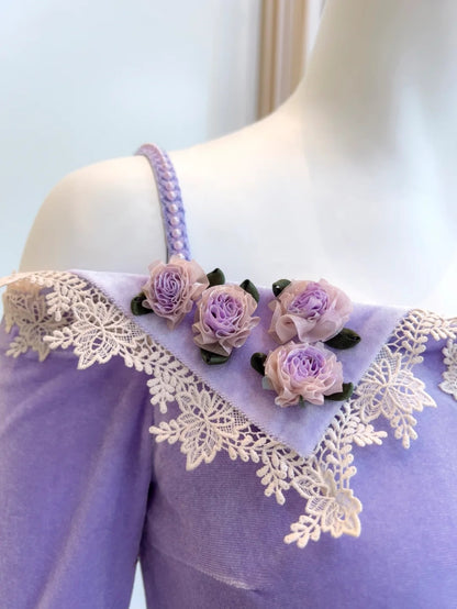 Charming Lace Purple Prom Dress Long Sleeve Appliques Mermaid Evening Dress GG6023