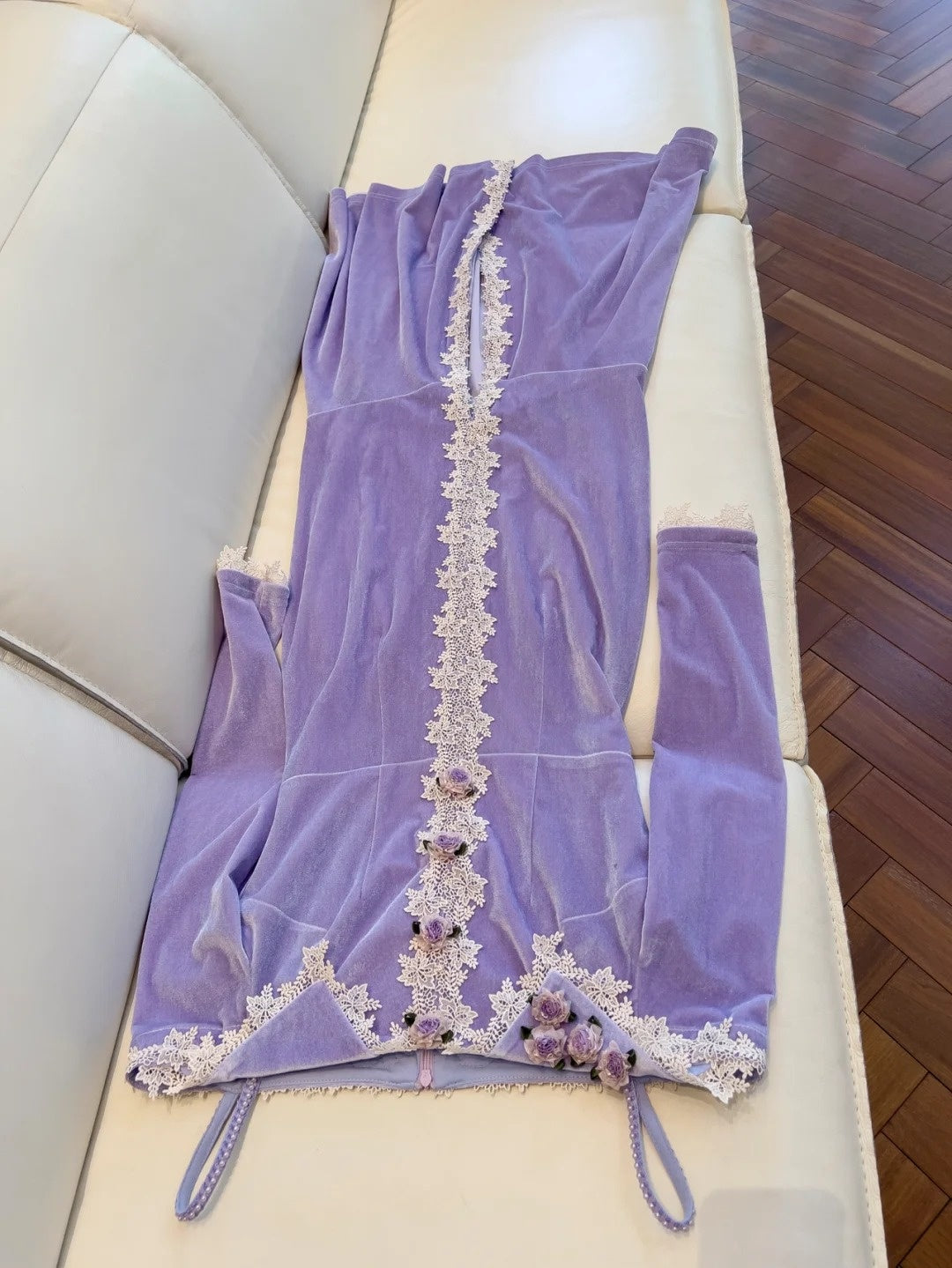 Charming Lace Purple Prom Dress Long Sleeve Appliques Mermaid Evening Dress GG6023