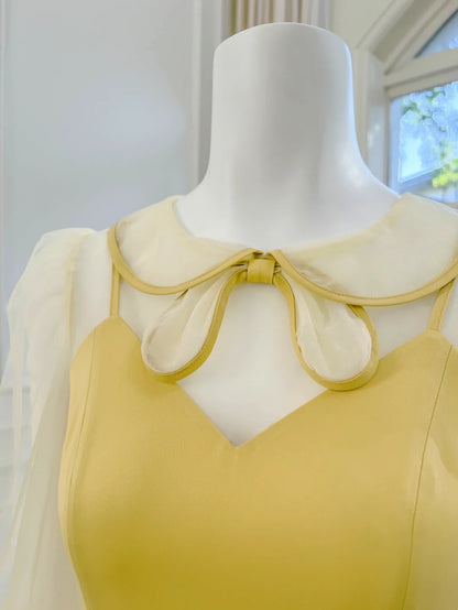 Lovely Flowers Yellow Prom Dress Long Sleeve A-Line Evening Dress GG6024