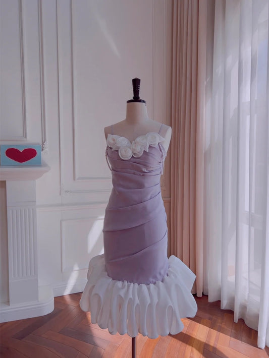 Romantic Spaghetti Straps Purple Homecoming Dress Beading Florals A-Line Birthday Dress GG6026