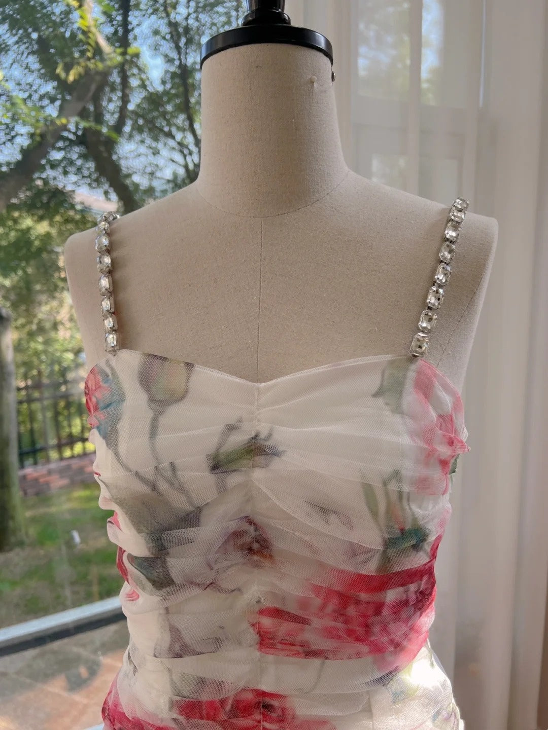 Alluring Spaghetti Straps Beaded Homecoming Dress Floral Bodycon Birthday Dress GG6028