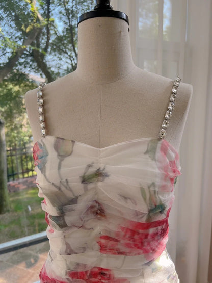 Alluring Spaghetti Straps Beaded Homecoming Dress Floral Bodycon Birthday Dress GG6028