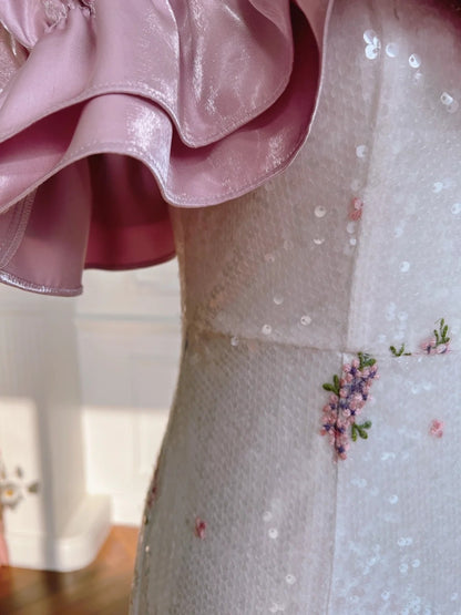 Sparkling Pink Prom Dress Sequins Sheath Evening Dress GG6031
