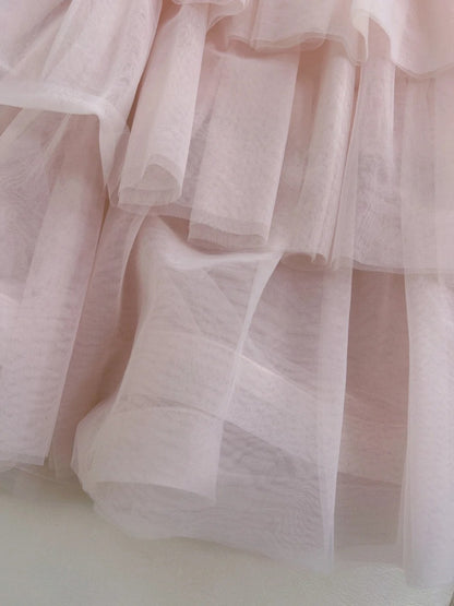 Romantic Tiered Tulle Pink Prom Dress Spaghetti Straps A-Line Evening Dress GG6032