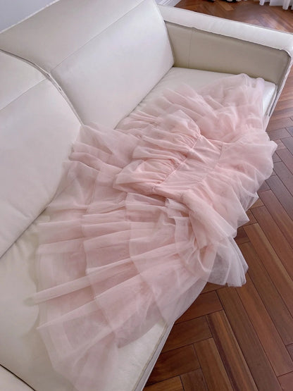 Romantic Tiered Tulle Pink Prom Dress Spaghetti Straps A-Line Evening Dress GG6032