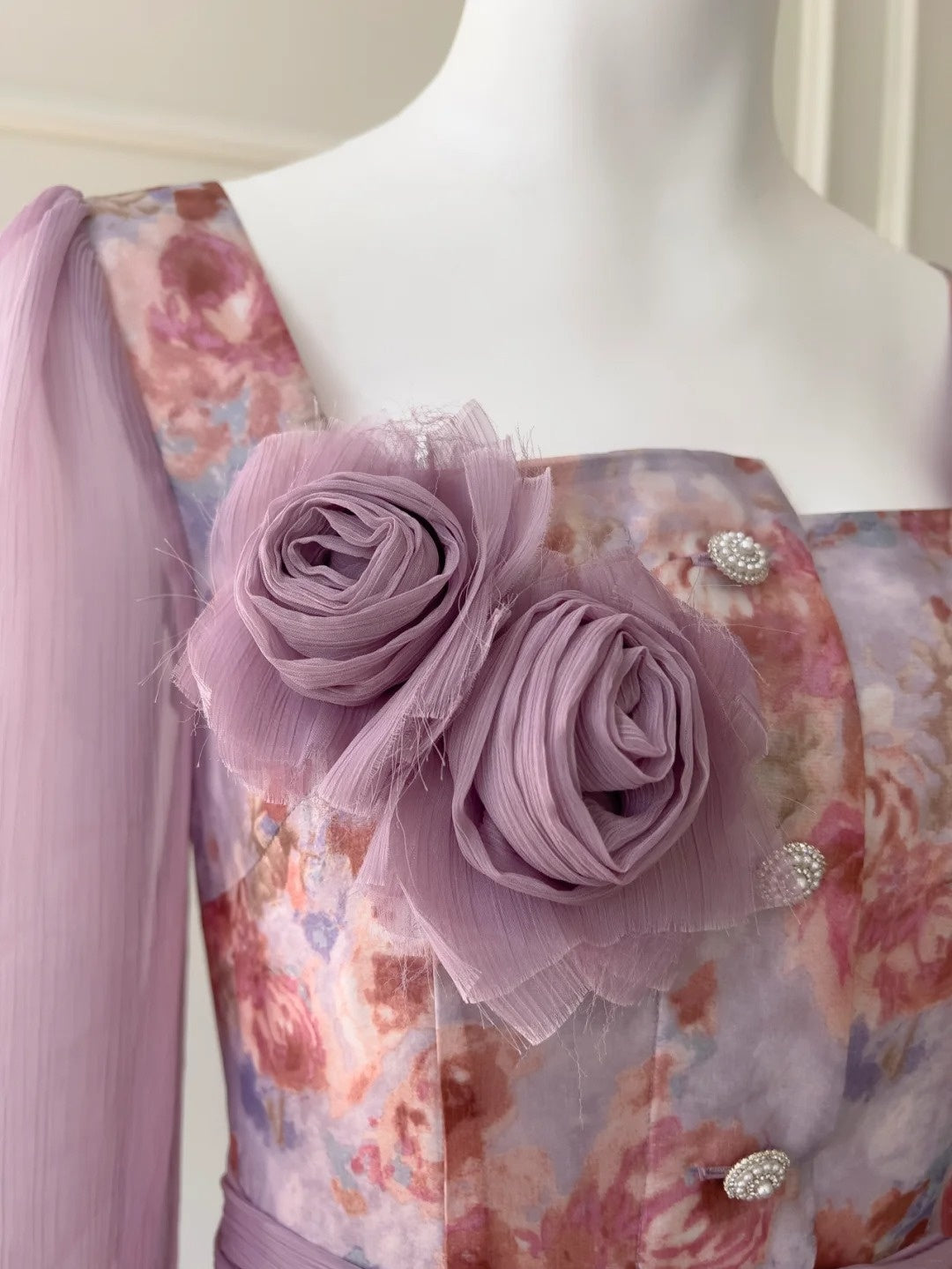 Trendy Long Sleeve Floral Homecoming Dress Ruffles Chiffon A-Line Birthday Dress GG6034