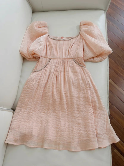Unique Short Sleeve Blush Homecoming Dress Beaded A-Line Birthday Dress GG6035