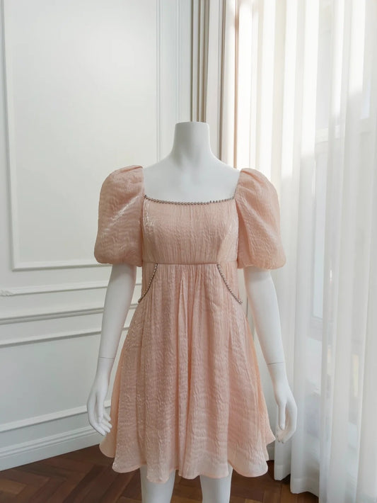 Unique Short Sleeve Blush Homecoming Dress Beaded A-Line Birthday Dress GG6035
