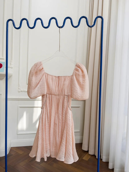 Unique Short Sleeve Blush Homecoming Dress Beaded A-Line Birthday Dress GG6035