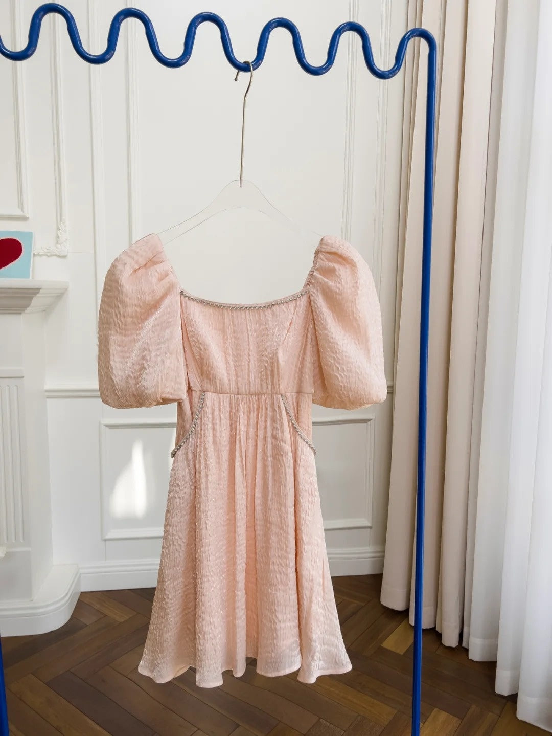 Unique Short Sleeve Blush Homecoming Dress Beaded A-Line Birthday Dress GG6035