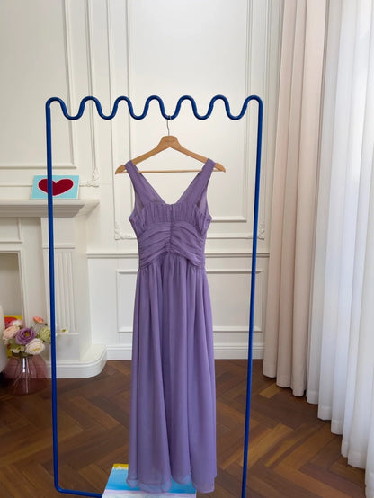 Chic V Neck Purple Prom Dress Chiffon A-Line Evening Dress GG6038