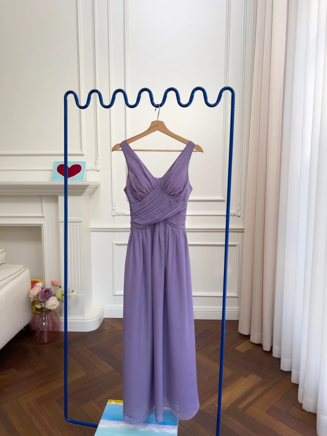 Chic V Neck Purple Prom Dress Chiffon A-Line Evening Dress GG6038