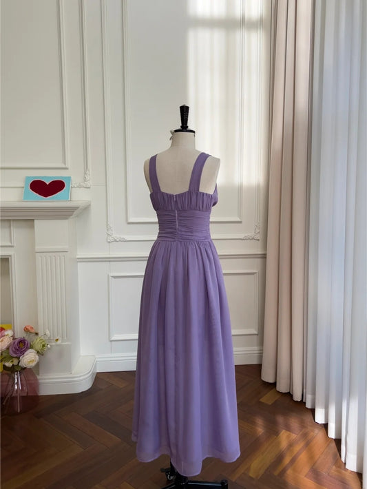 Chic V Neck Purple Prom Dress Chiffon A-Line Evening Dress GG6038