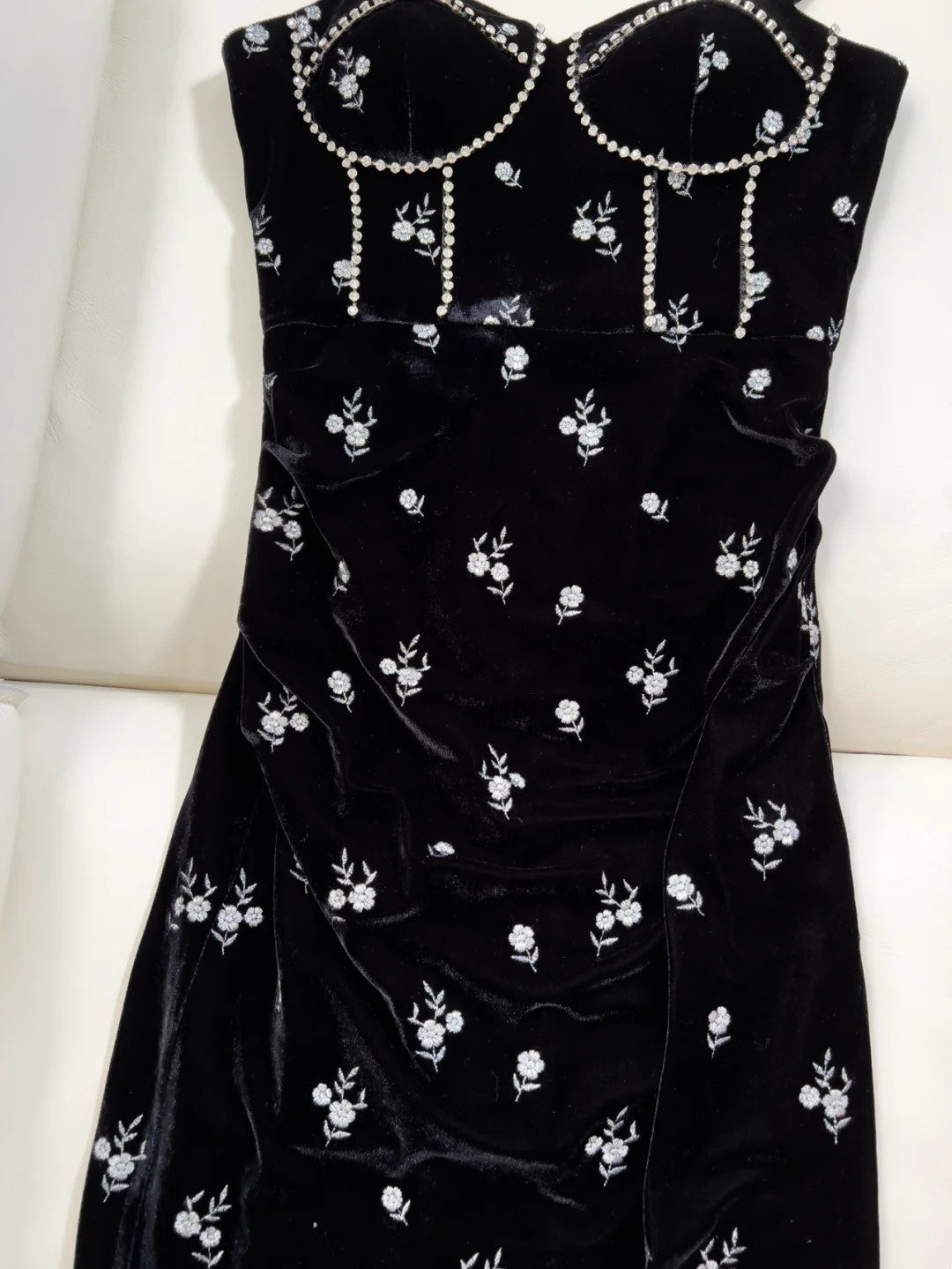 Charming Spaghetti Straps Beaded Black Prom Dress Floral Slit Sheath Evening Dress GG6039