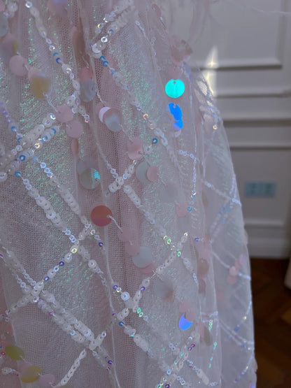 Glittering Strapless Pink Homecoming Dress Sequins Feather A-Line Birthday Dress GG6041