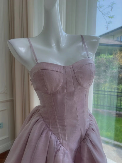 Trendy Spaghetti Straps Purple Homecoming Dress Tulle A-Line Birthday Dress GG6042