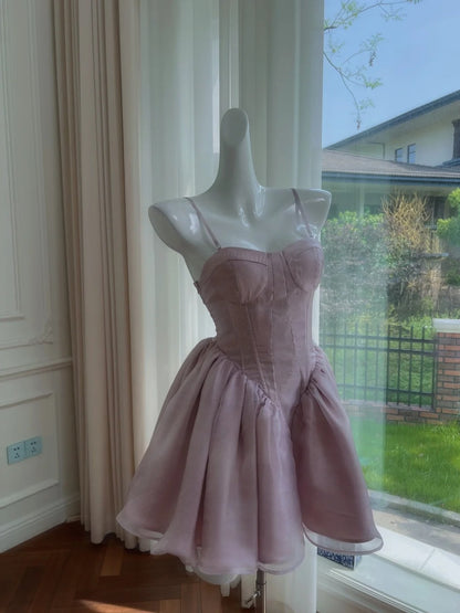 Trendy Spaghetti Straps Purple Homecoming Dress Tulle A-Line Birthday Dress GG6042