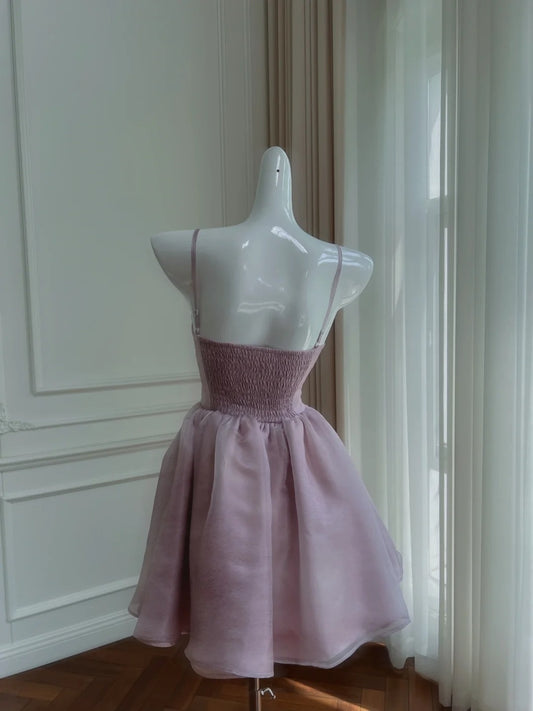 Trendy Spaghetti Straps Purple Homecoming Dress Tulle A-Line Birthday Dress GG6042